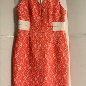 Worthington Coral Lace Sheath Dress with Ivory Waist Panels